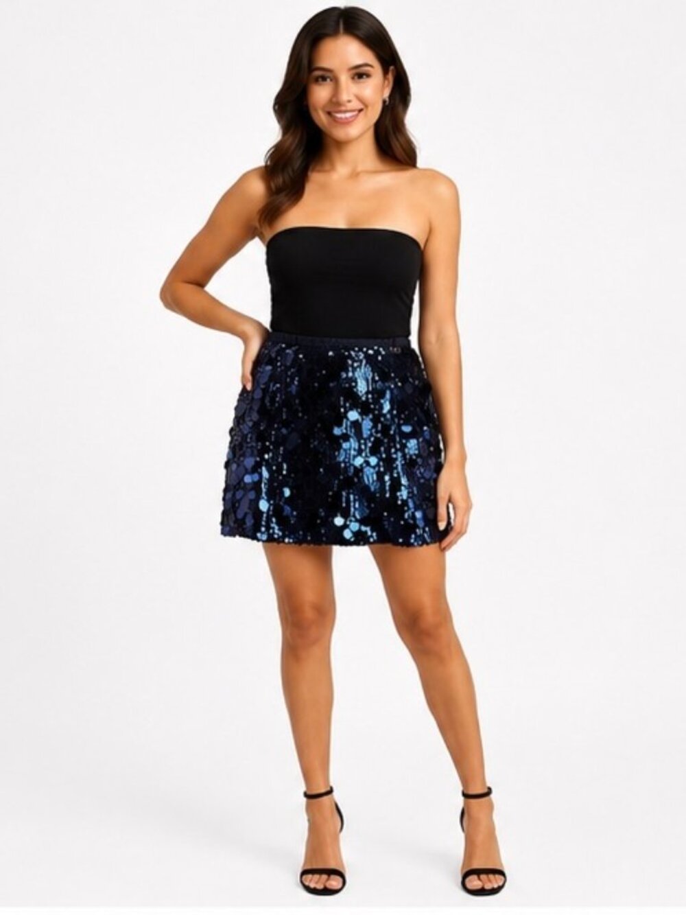 Blue Sequin Sparkle Mini Skirt Women’s XL Elastic Waist Party Club Holiday